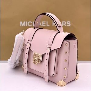 Michael Kors Pink Leather Structured Satchel with Gold Hardware